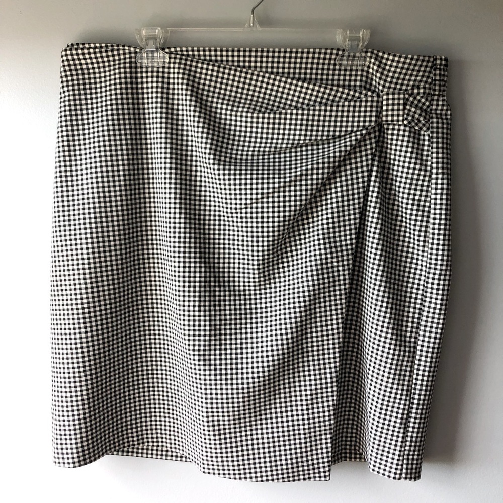 J Jill Black and White Check Faux Wrap Skirt NWOT